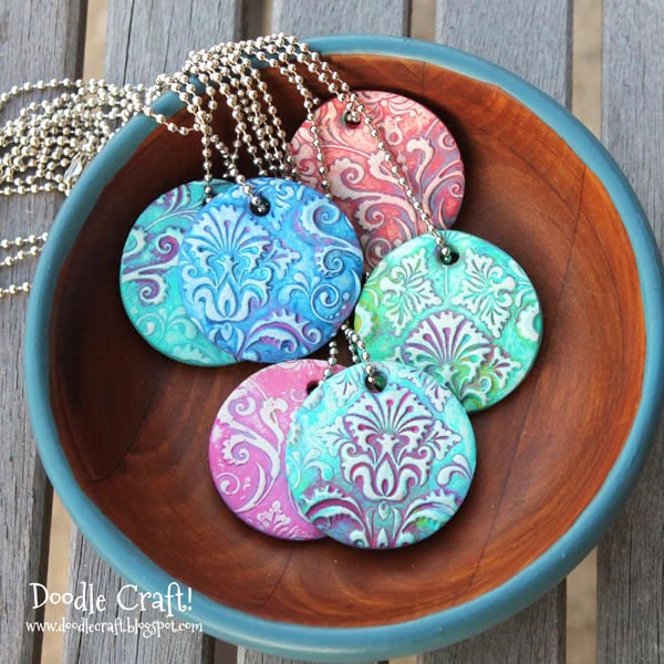 Damask Polymer Clay Pendants made with Sculpey